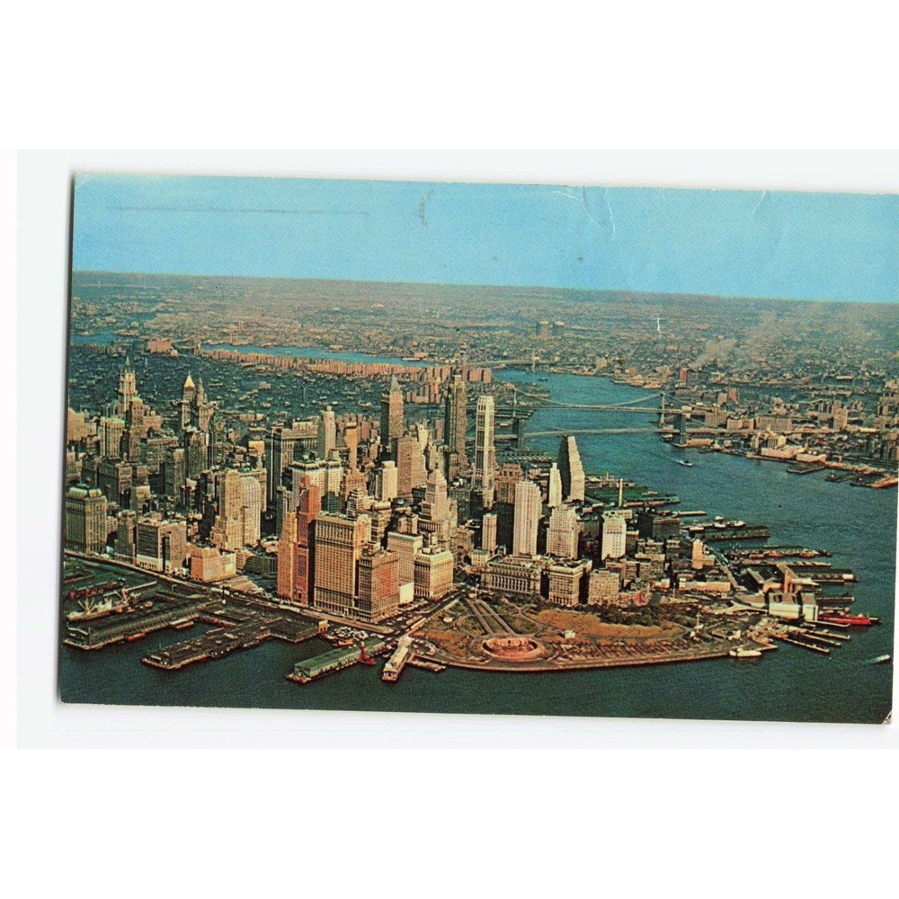 Vintage 1969 Aerial View Lower Manhattan NYC Postcard Alfred Mainzer 593 VG